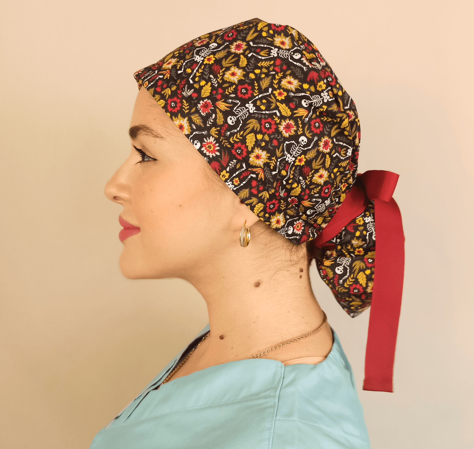 Custom Ponytail Scrub Cap - Fun Skeletons  Surgical Cap for Nurses and Doctors