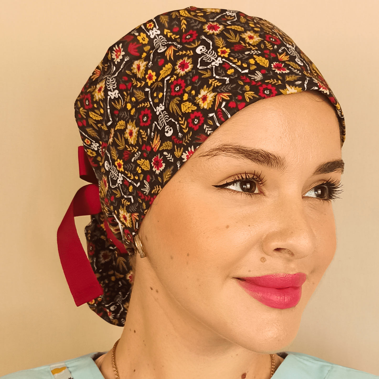 Custom Ponytail Scrub Cap - Fun Skeletons  Surgical Cap for Nurses and Doctors