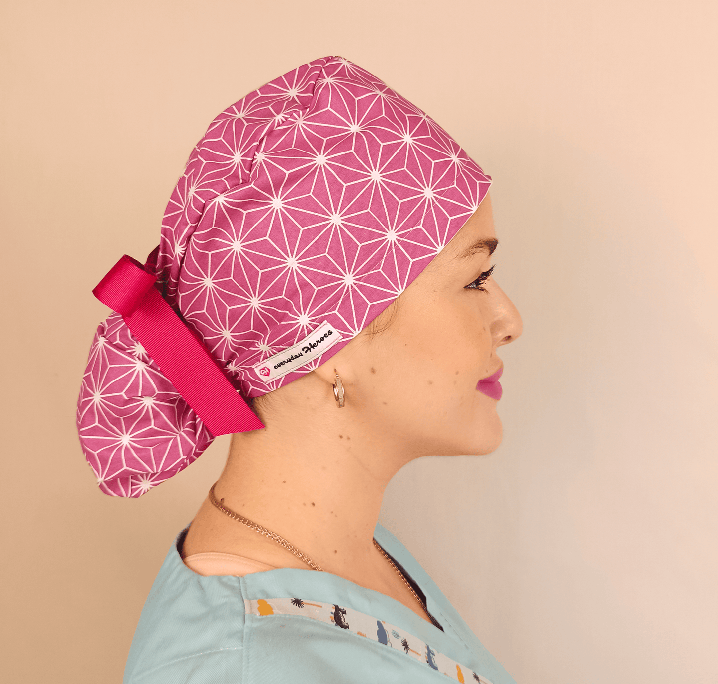 Berry Scrub Cap Abstract-Ponytail Surgical Hat For Nurse & Doctor -Satin Lined Option - [scrub_hat]-[scrub_cap_for_women]-[surgical_cap]