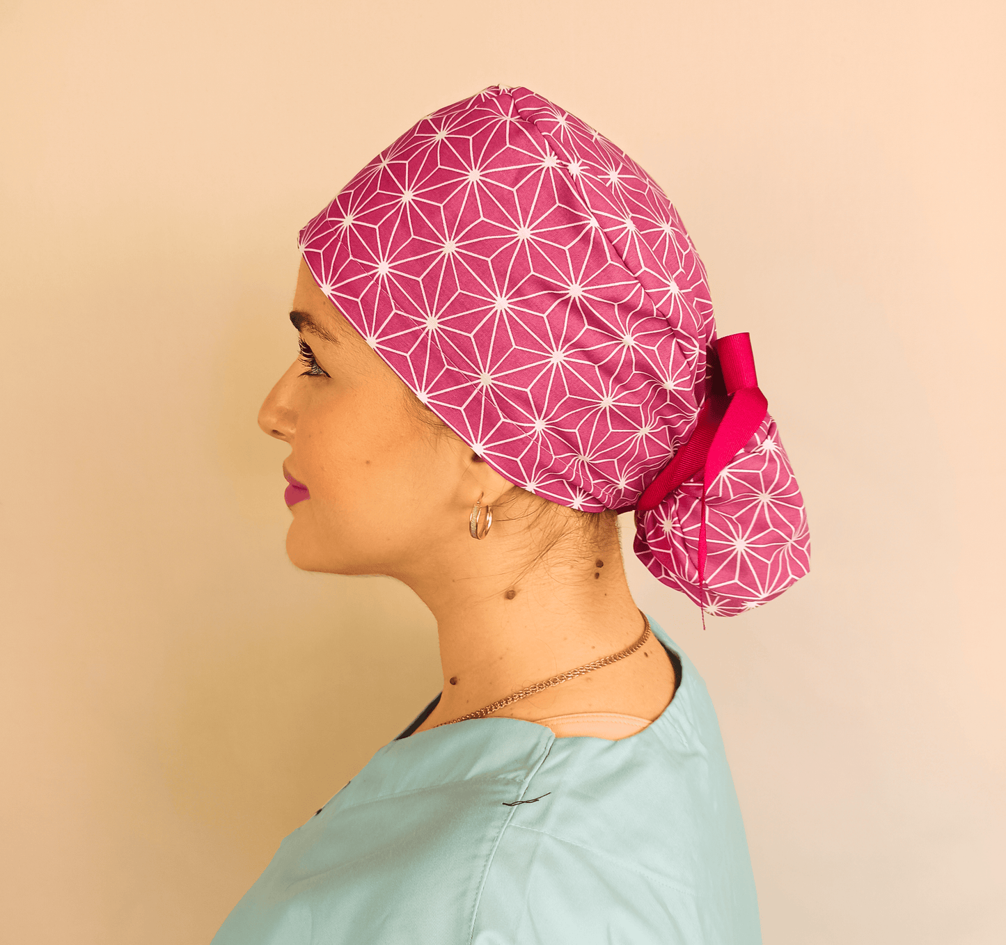 Berry Scrub Cap Abstract-Ponytail Surgical Hat For Nurse & Doctor -Satin Lined Option - [scrub_hat]-[scrub_cap_for_women]-[surgical_cap]