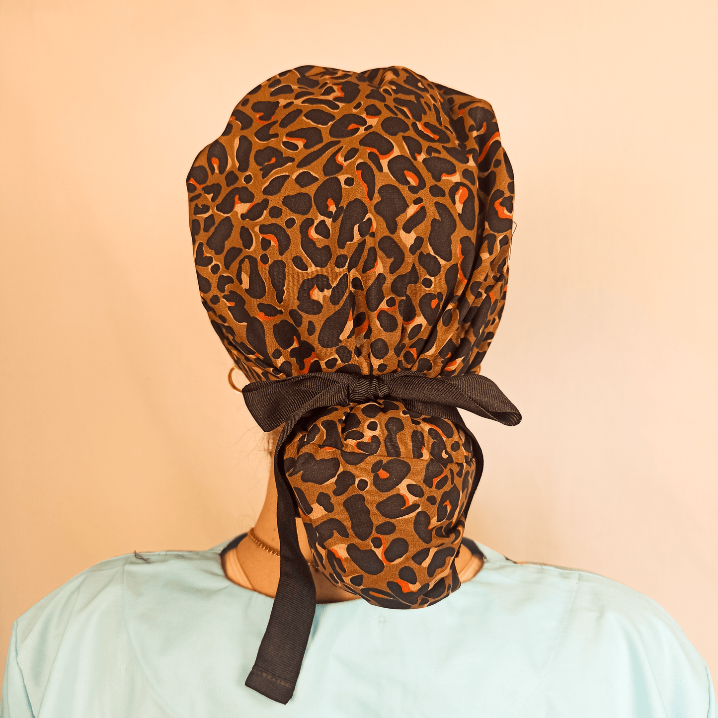 Surgical Ponytail Scrub Cap Leopard With Embroidery Personalization &Satin Option - [scrub_hat]-[scrub_cap_for_women]-[surgical_cap]