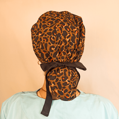 Surgical Ponytail Scrub Cap Leopard With Embroidery Personalization &Satin Option - [scrub_hat]-[scrub_cap_for_women]-[surgical_cap]