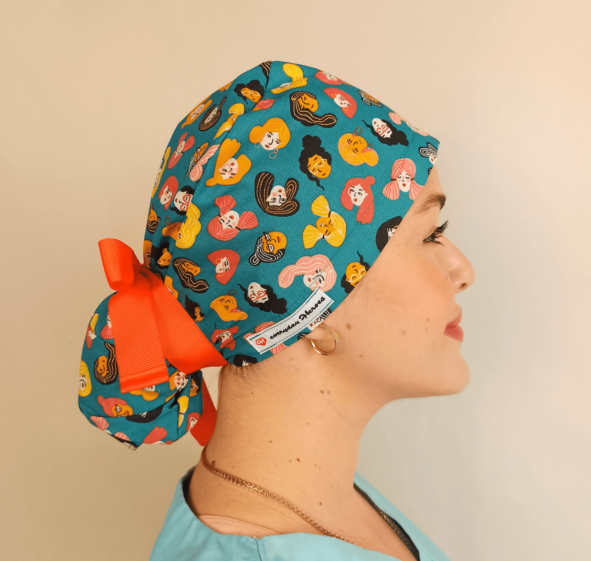 Nurse Scrub Cap Womans Faces - Satin Lined -Embroidery Personalization option 