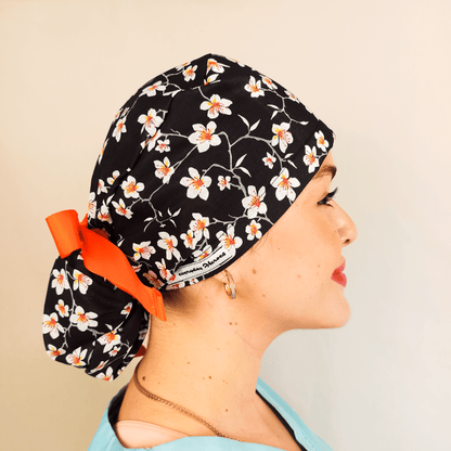 Almond Flowers Surgical Scrub Hat with Ponytail Satin and Embroidery Option - [scrub_hat]-[scrub_cap_for_women]-[surgical_cap]