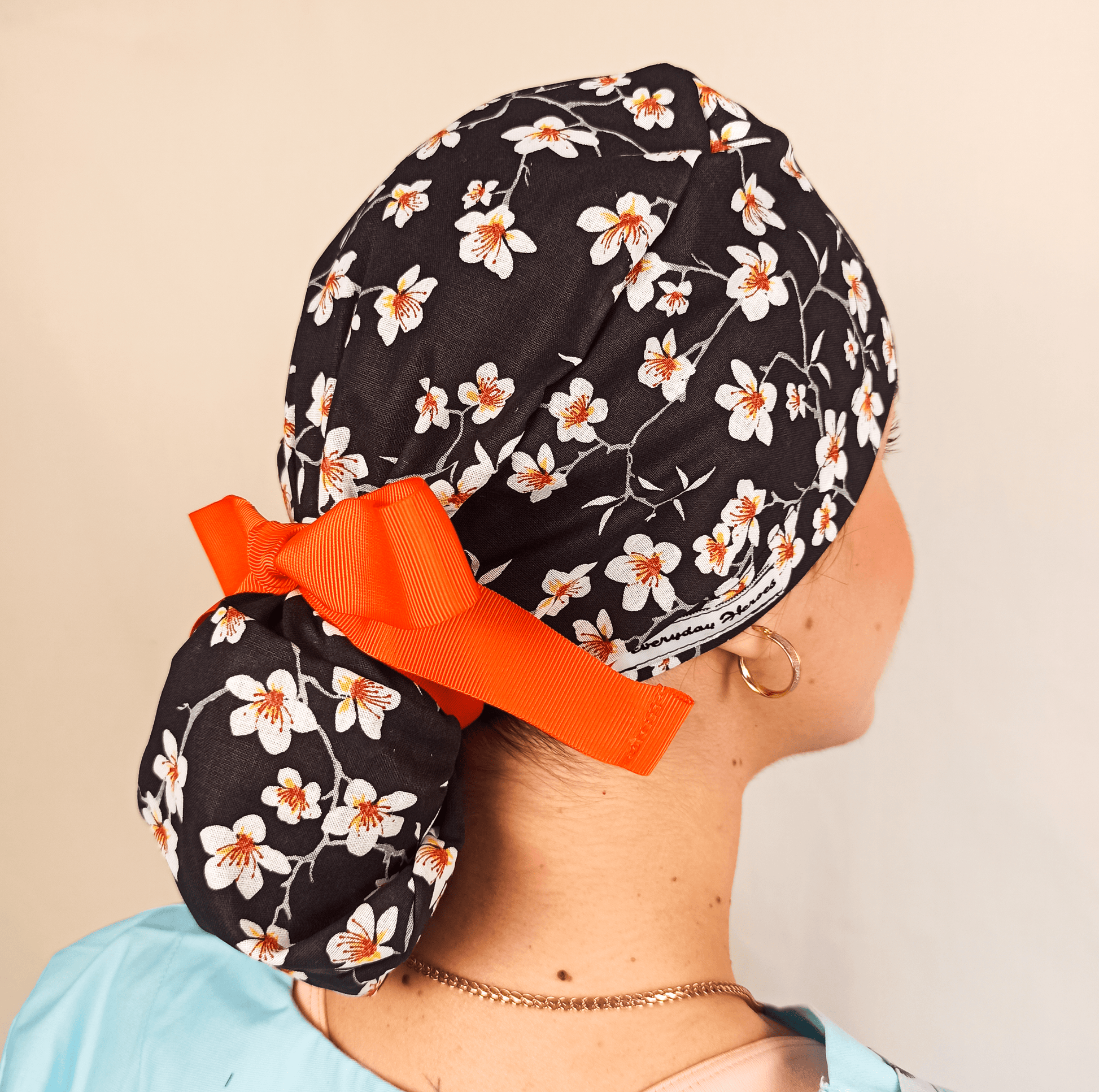 Almond Flowers Surgical Scrub Hat with Ponytail Satin and Embroidery Option - [scrub_hat]-[scrub_cap_for_women]-[surgical_cap]