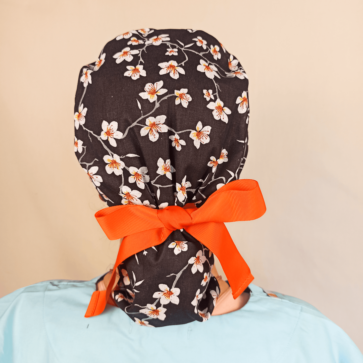 Almond Flowers Surgical Scrub Hat with Ponytail Satin and Embroidery Option - [scrub_hat]-[scrub_cap_for_women]-[surgical_cap]