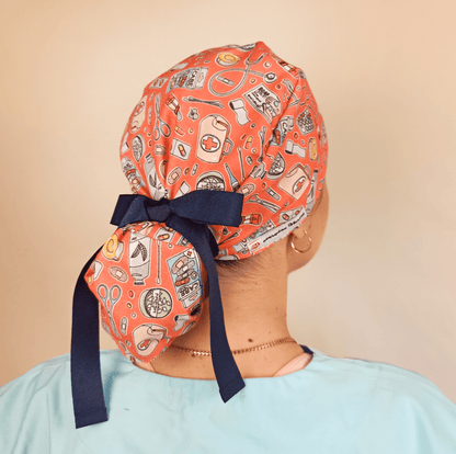 Pink Heartbeat Ponytail Scrub Cap - Surgical Cap for Nurses and Doctors - [scrub_hat]-[scrub_cap_for_women]-[surgical_cap]