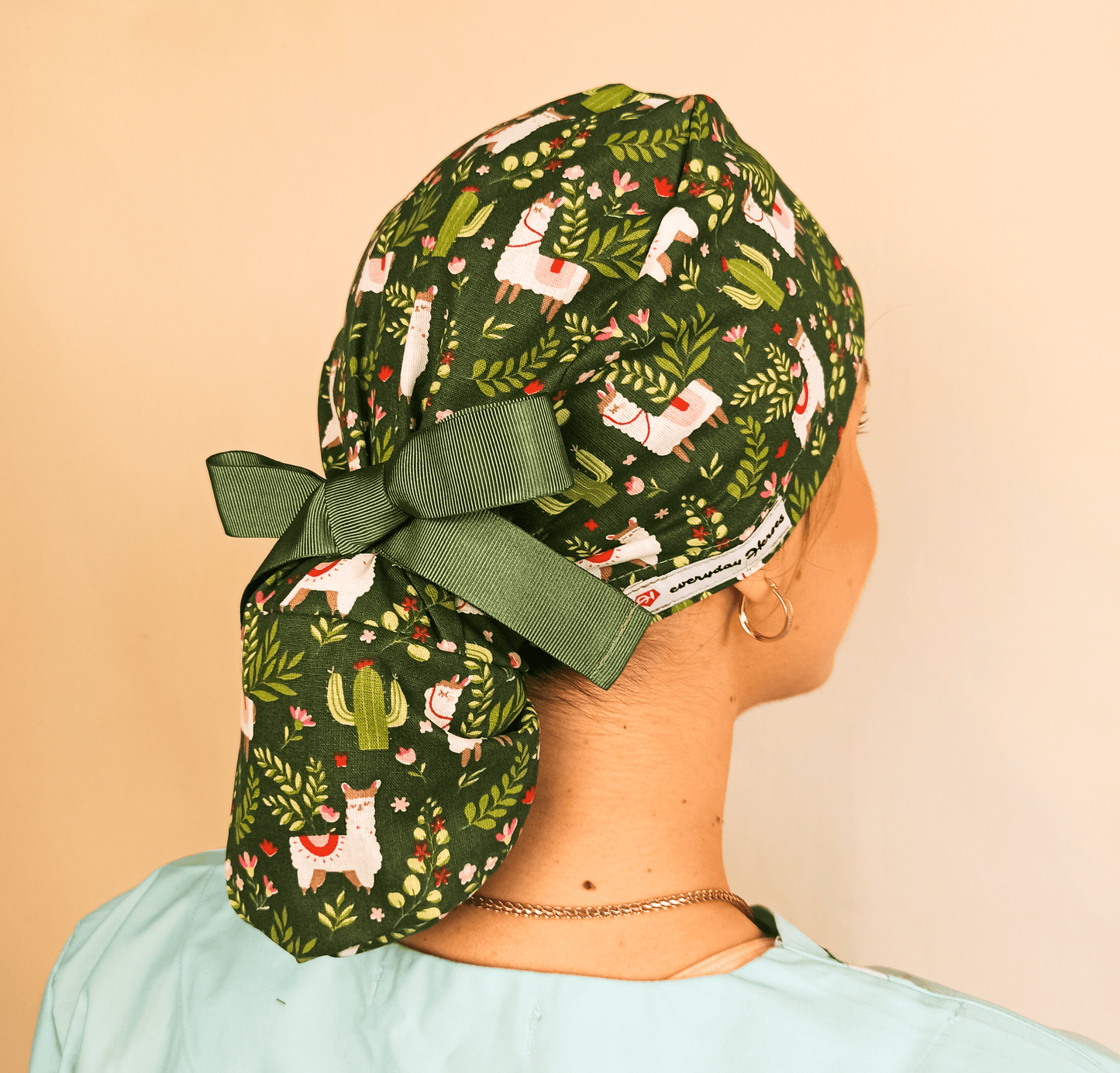 Llama Scrub Cap - Surgical Cap Ponytail Scrub Hat- Satin and Embroidery Option - [scrub_hat]-[scrub_cap_for_women]-[surgical_cap]