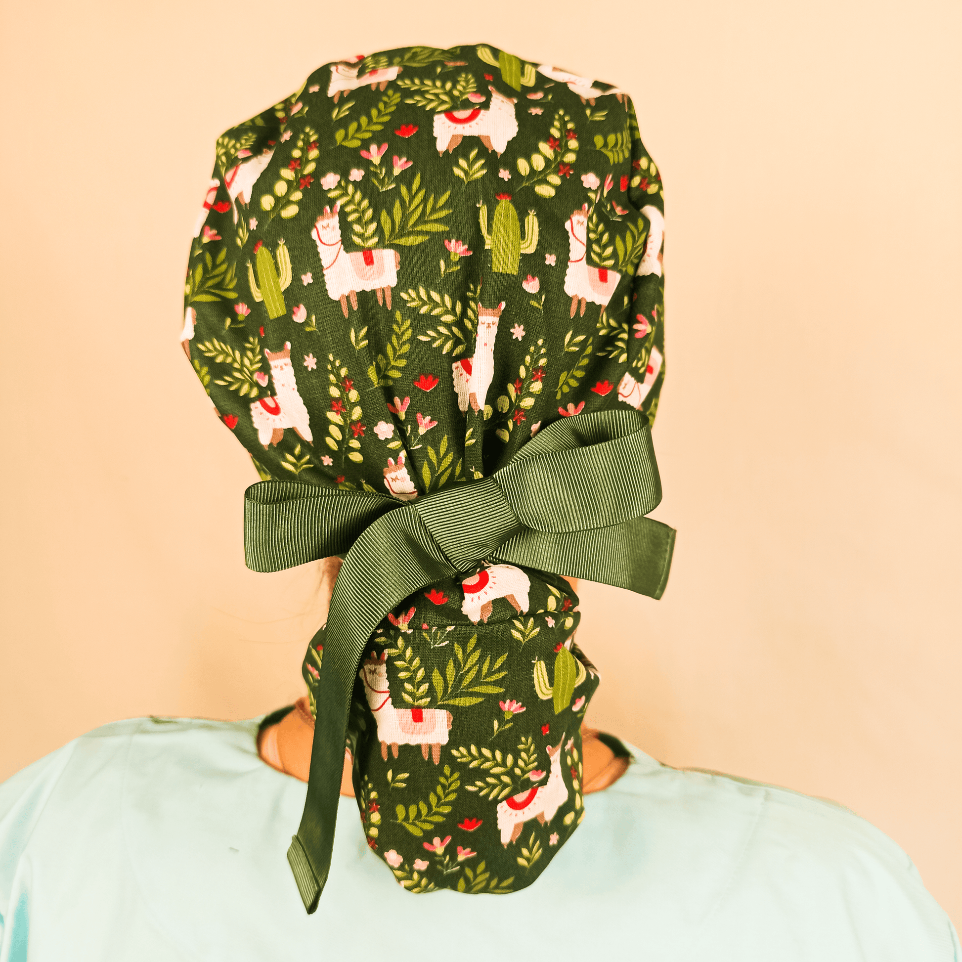 Llama Scrub Cap - Surgical Cap Ponytail Scrub Hat- Satin and Embroidery Option - [scrub_hat]-[scrub_cap_for_women]-[surgical_cap]