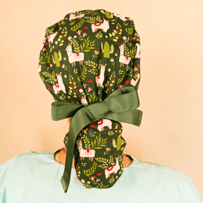 Llama Scrub Cap - Surgical Cap Ponytail Scrub Hat- Satin and Embroidery Option - [scrub_hat]-[scrub_cap_for_women]-[surgical_cap]