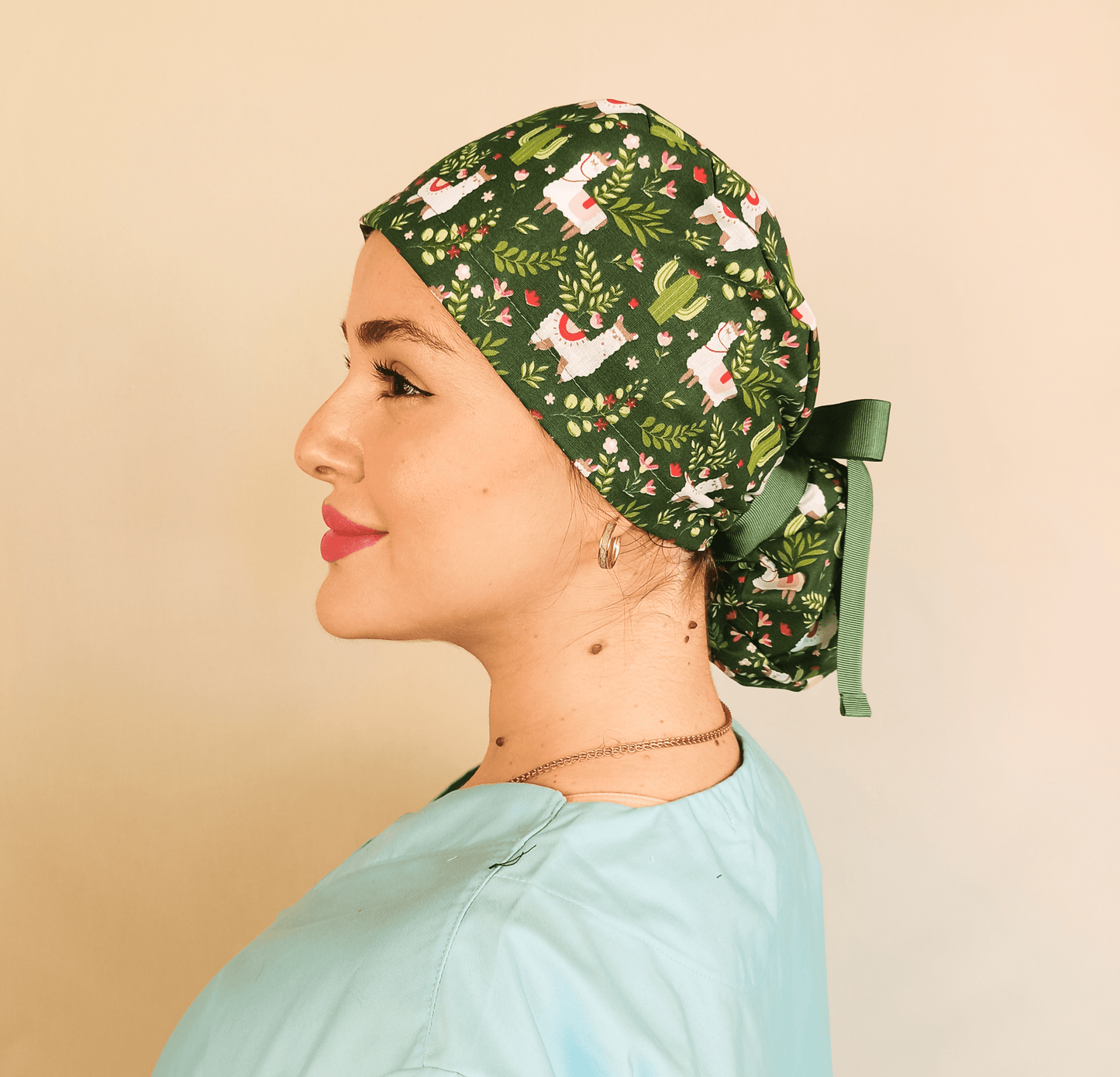 Llama Scrub Cap - Surgical Cap Ponytail Scrub Hat- Satin and Embroidery Option - [scrub_hat]-[scrub_cap_for_women]-[surgical_cap]