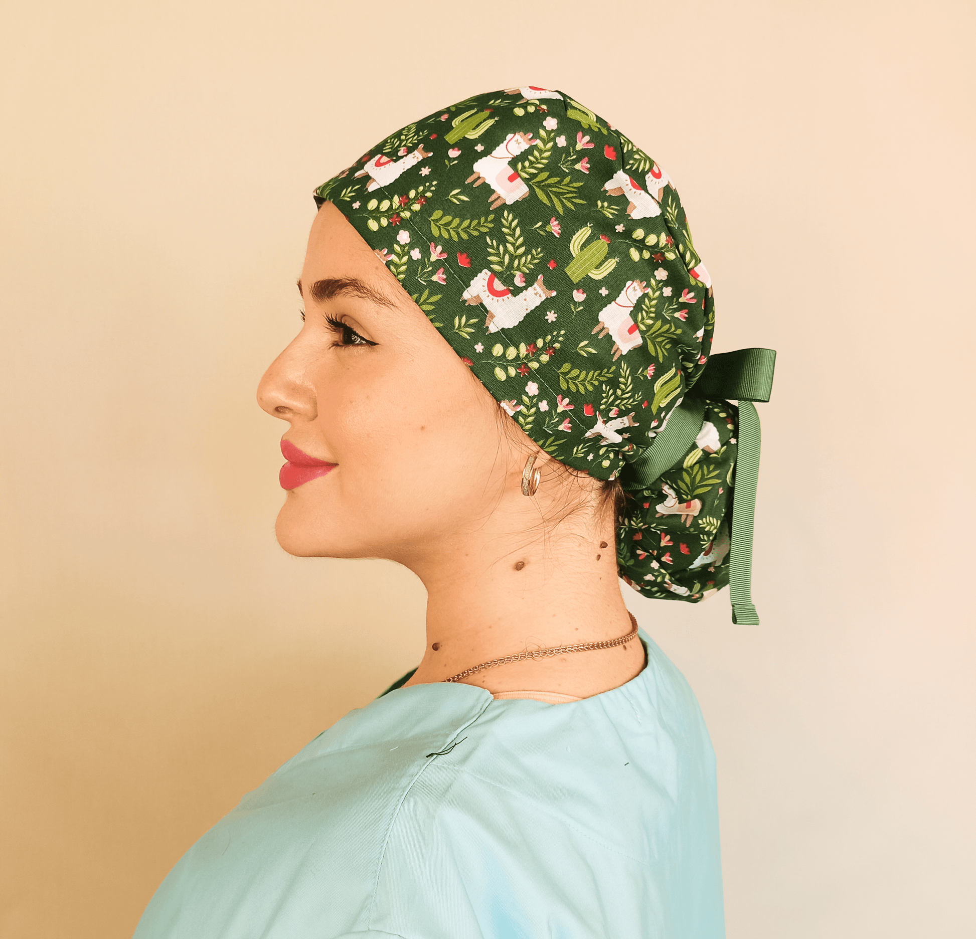 Llama Scrub Cap - Surgical Cap Ponytail Scrub Hat- Satin and Embroidery Option - [scrub_hat]-[scrub_cap_for_women]-[surgical_cap]