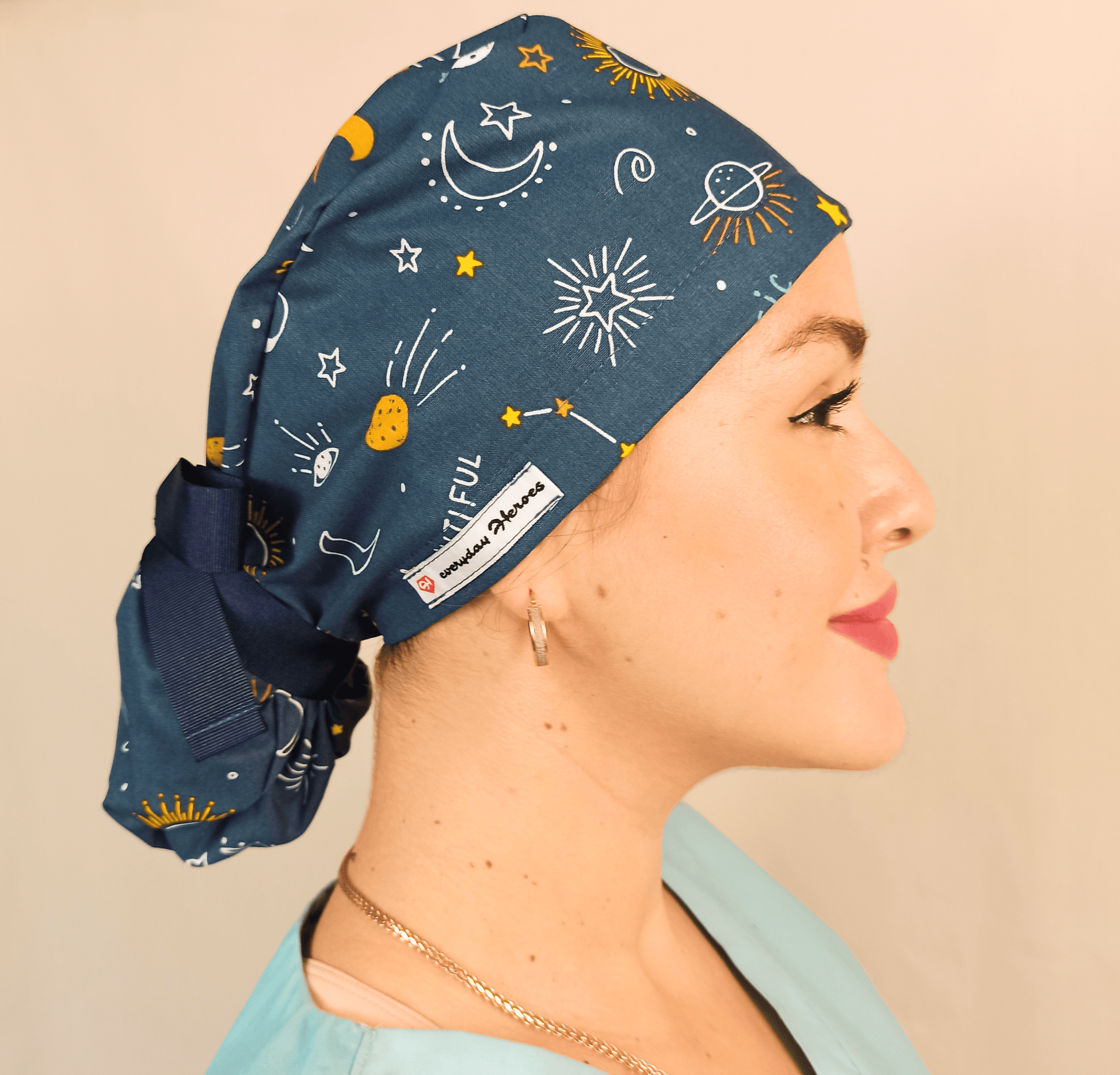 Ponytail Scrub Caps For Women Stellar Celestial - Space Scrub Cap For Nurse - [scrub_hat]-[scrub_cap_for_women]-[surgical_cap]