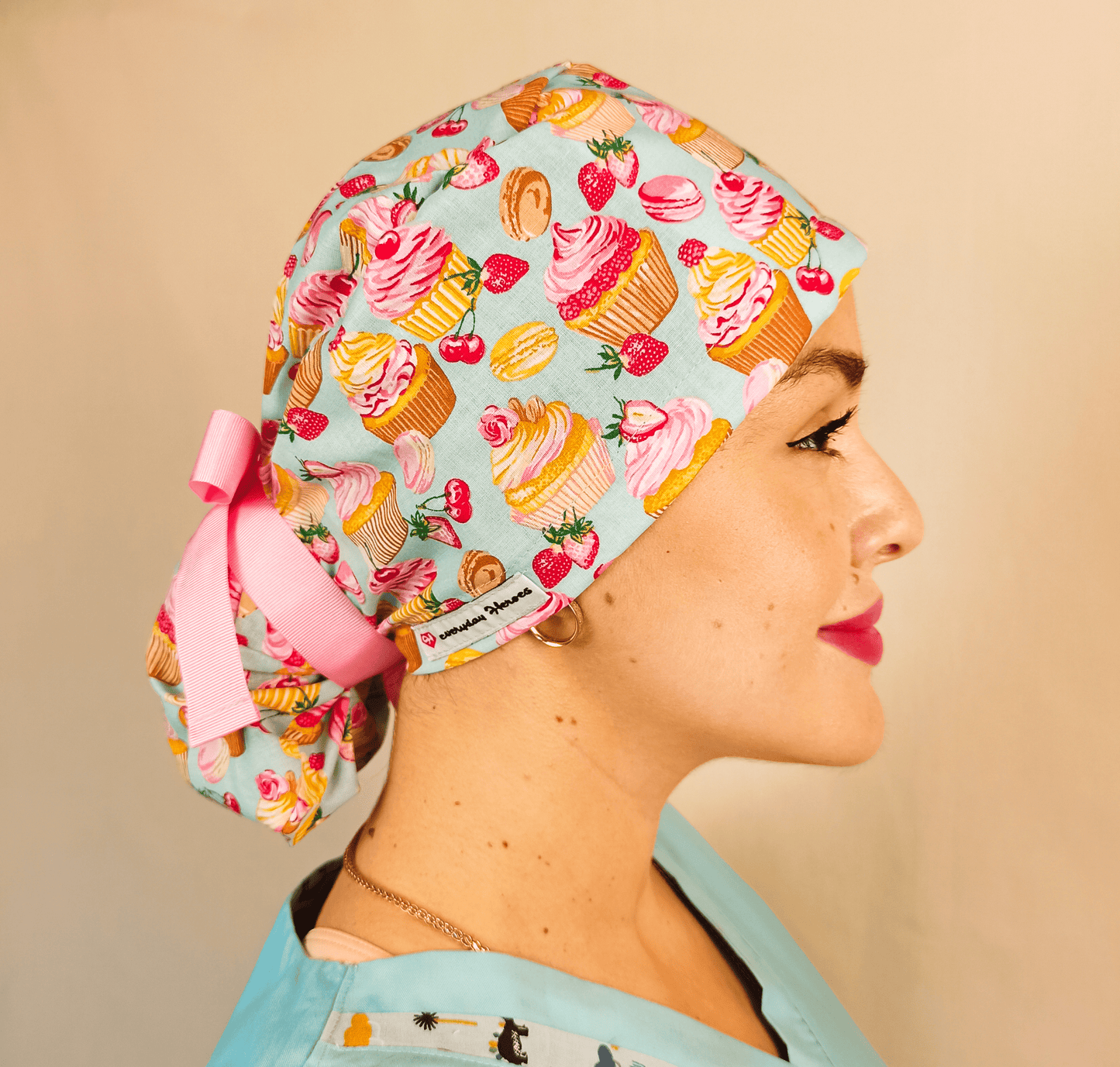 Cupcakes Ponytail Scrub Cap - Surgical Cap for Women - [scrub_hat]-[scrub_cap_for_women]-[surgical_cap]