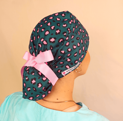 Leopard Ponytail Scrub Cap- Satin Lined - Name Embroidery Option - [scrub_hat]-[scrub_cap_for_women]-[surgical_cap]