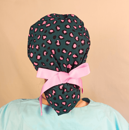Leopard Ponytail Scrub Cap- Satin Lined - Name Embroidery Option - [scrub_hat]-[scrub_cap_for_women]-[surgical_cap]