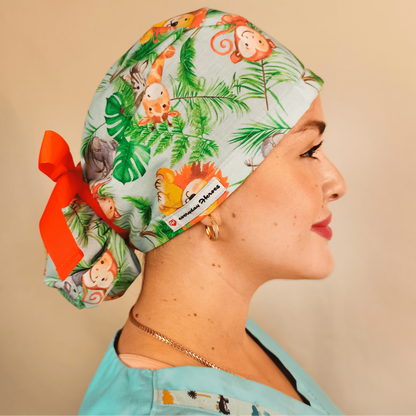 Safari Ponytail Scrub Cap - Jungle Animal Surgical Cap - Monkeys Tigers  More - [scrub_hat]-[scrub_cap_for_women]-[surgical_cap]