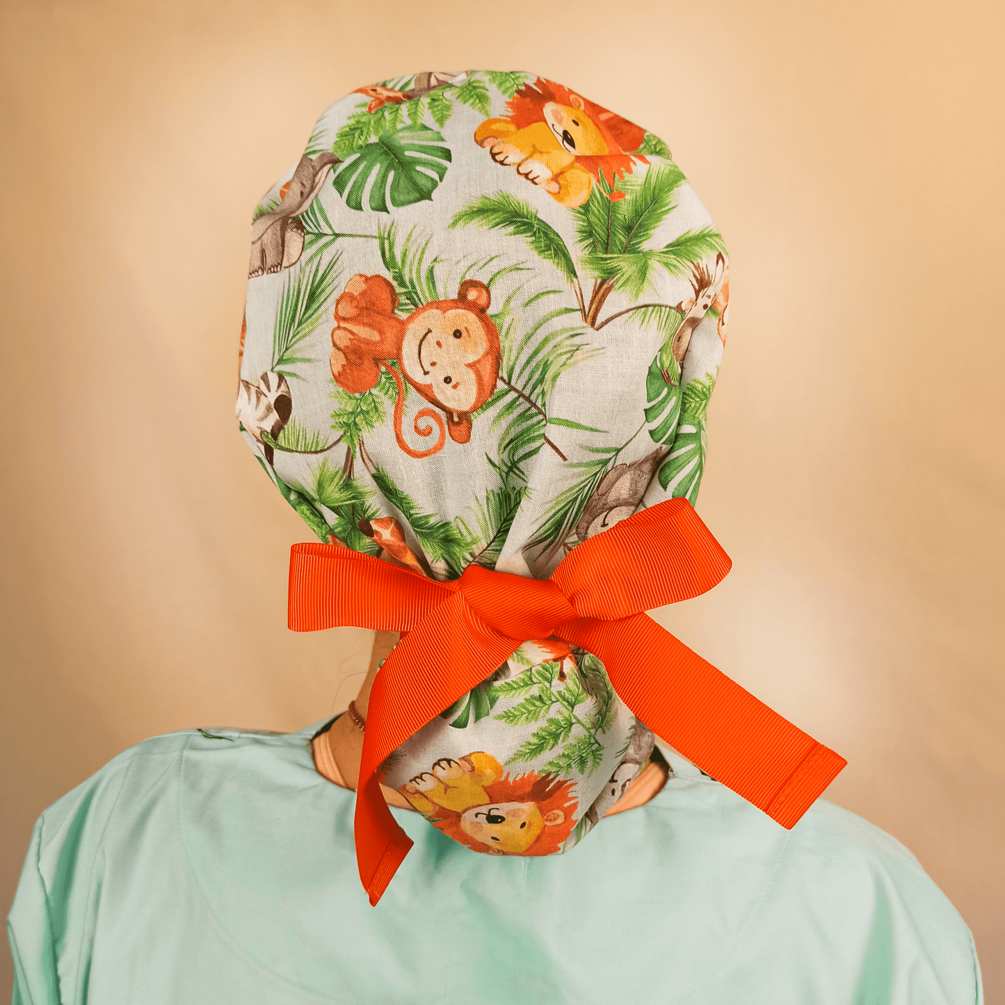 Safari Ponytail Scrub Cap - Jungle Animal Surgical Cap - Monkeys Tigers  More - [scrub_hat]-[scrub_cap_for_women]-[surgical_cap]