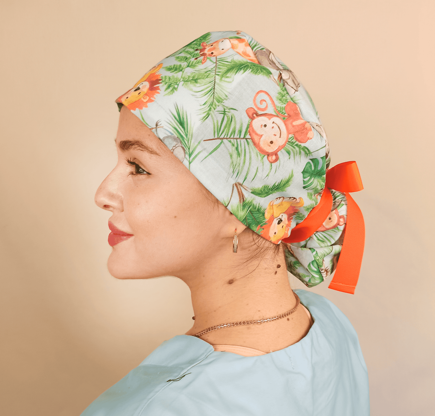 Safari Ponytail Scrub Cap - Jungle Animal Surgical Cap - Monkeys Tigers  More - [scrub_hat]-[scrub_cap_for_women]-[surgical_cap]