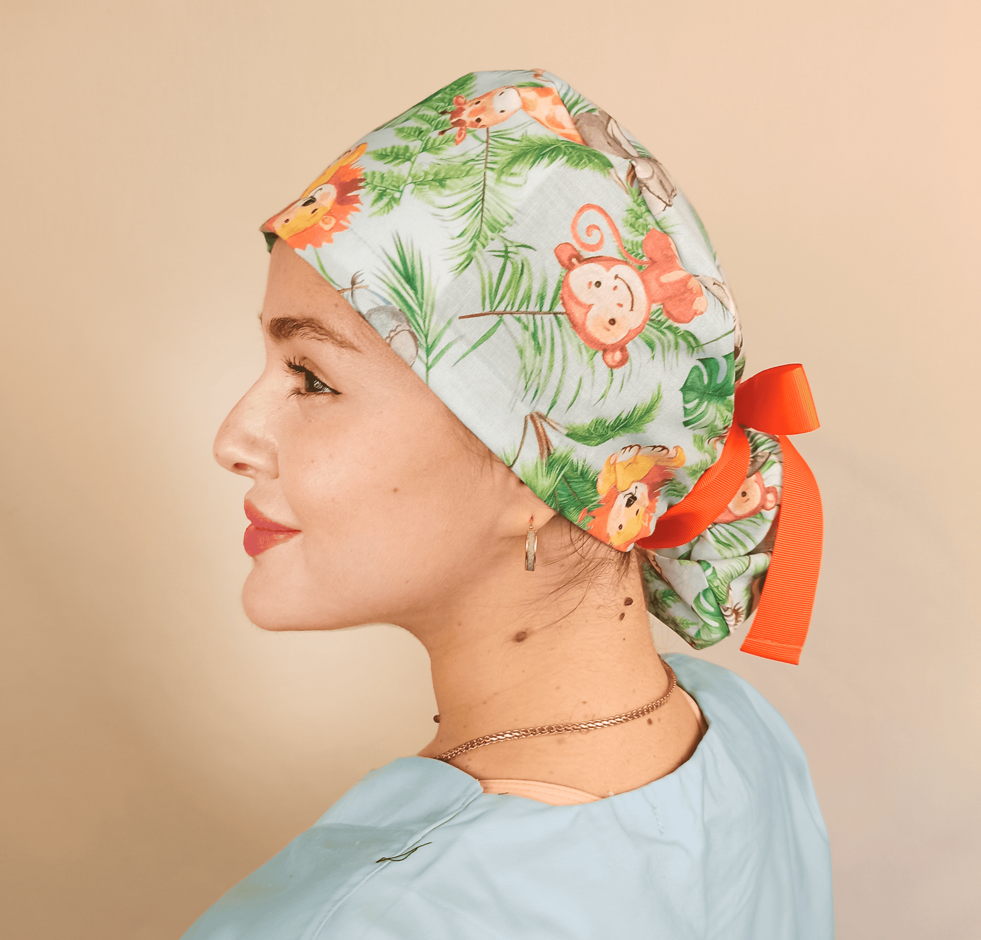 Safari Ponytail Scrub Cap - Jungle Animal Surgical Cap - Monkeys Tigers  More - [scrub_hat]-[scrub_cap_for_women]-[surgical_cap]