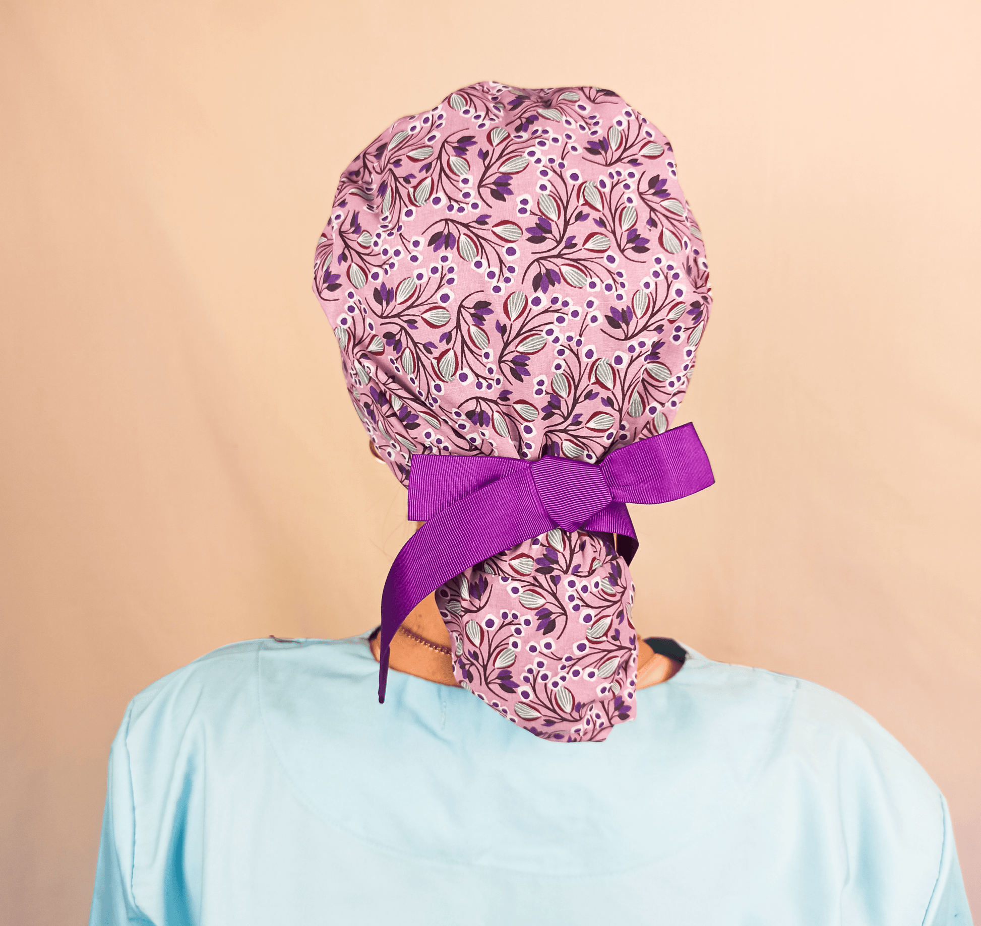 Levanter Purple Floral Scrub Cap - Surgical Cap Ponytail Scrub Hat- Satin and Embroidery Option - [scrub_hat]-[scrub_cap_for_women]-[surgical_cap]