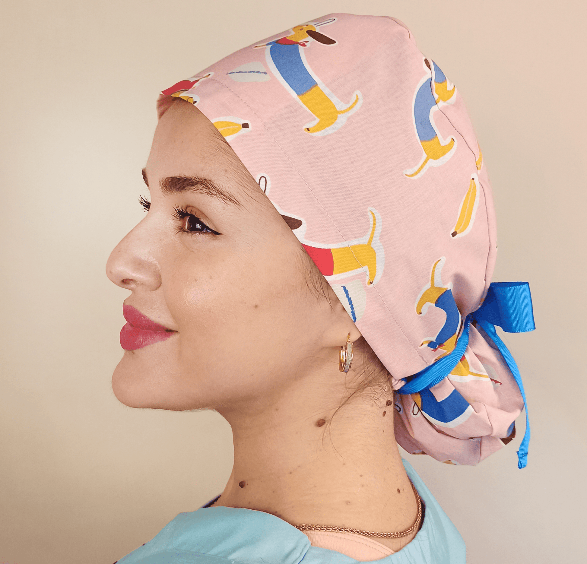 Wiener Doxie Sausage Dogs Scrub Cap, Weenie Teckel Dachshund Surgical Cap