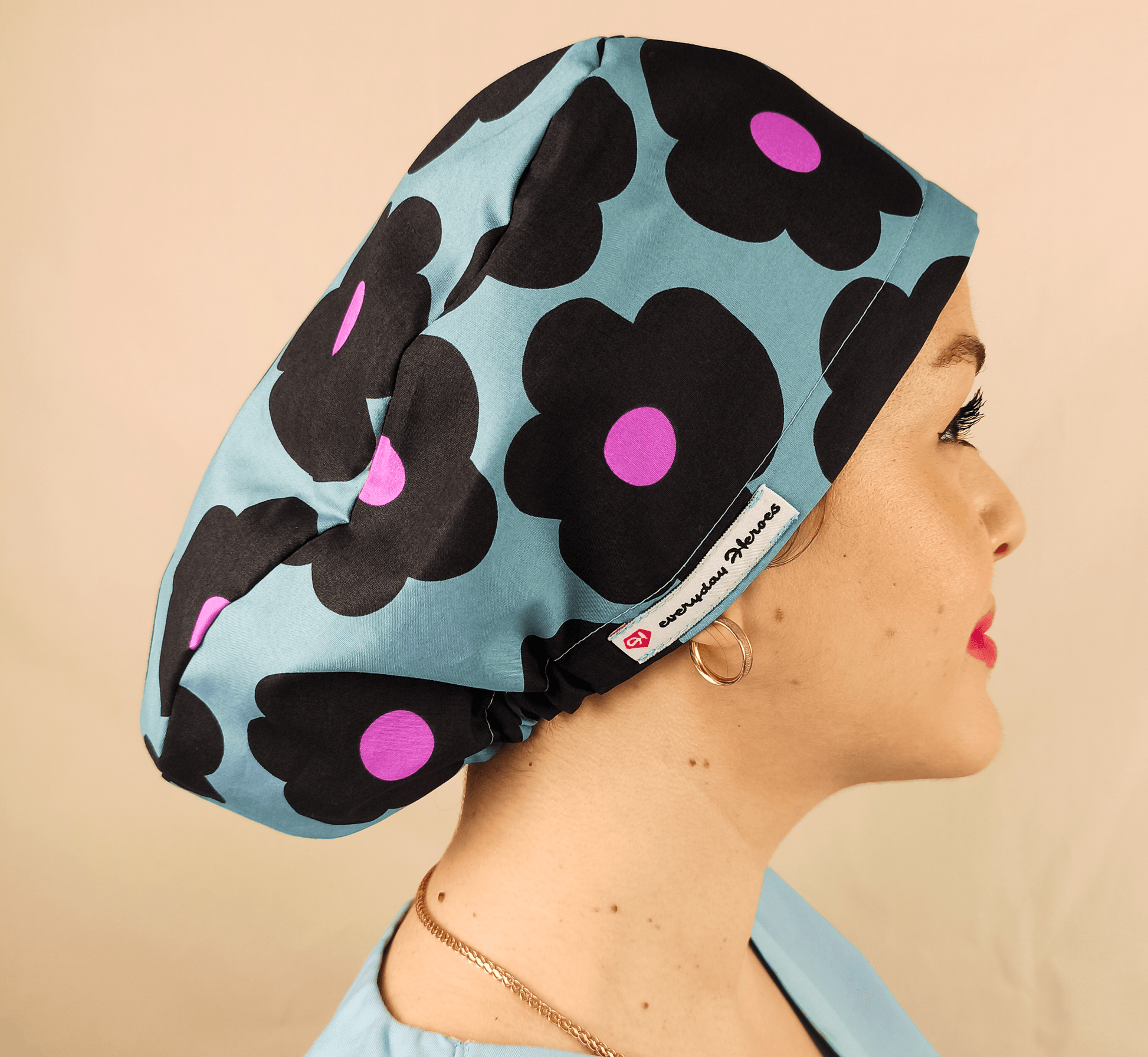Scrub Cap Floral Daisies Surgical Cap Women Euro Hat For Nurses - [scrub_hat]-[scrub_cap_for_women]-[surgical_cap]