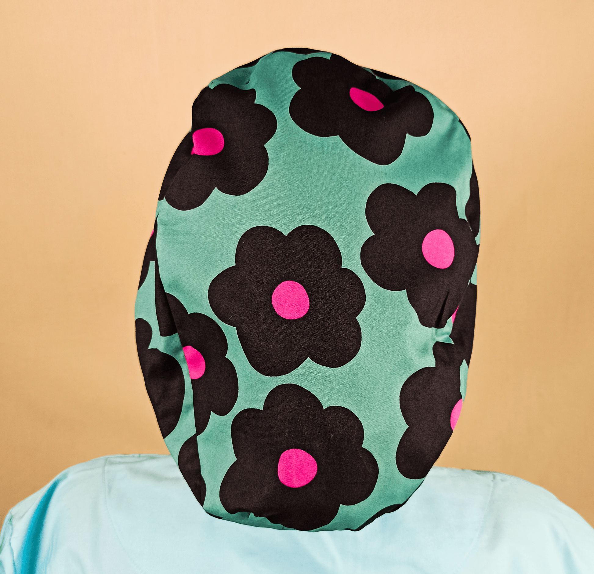Scrub Cap Floral Daisies Surgical Cap Women Euro Hat For Nurses Turquoise color black and pink