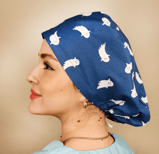 Ghosts Scrub Caps Satin Lined Surgical Cap Named with Embroidery. - [scrub_hat]-[scrub_cap_for_women]-[surgical_cap]