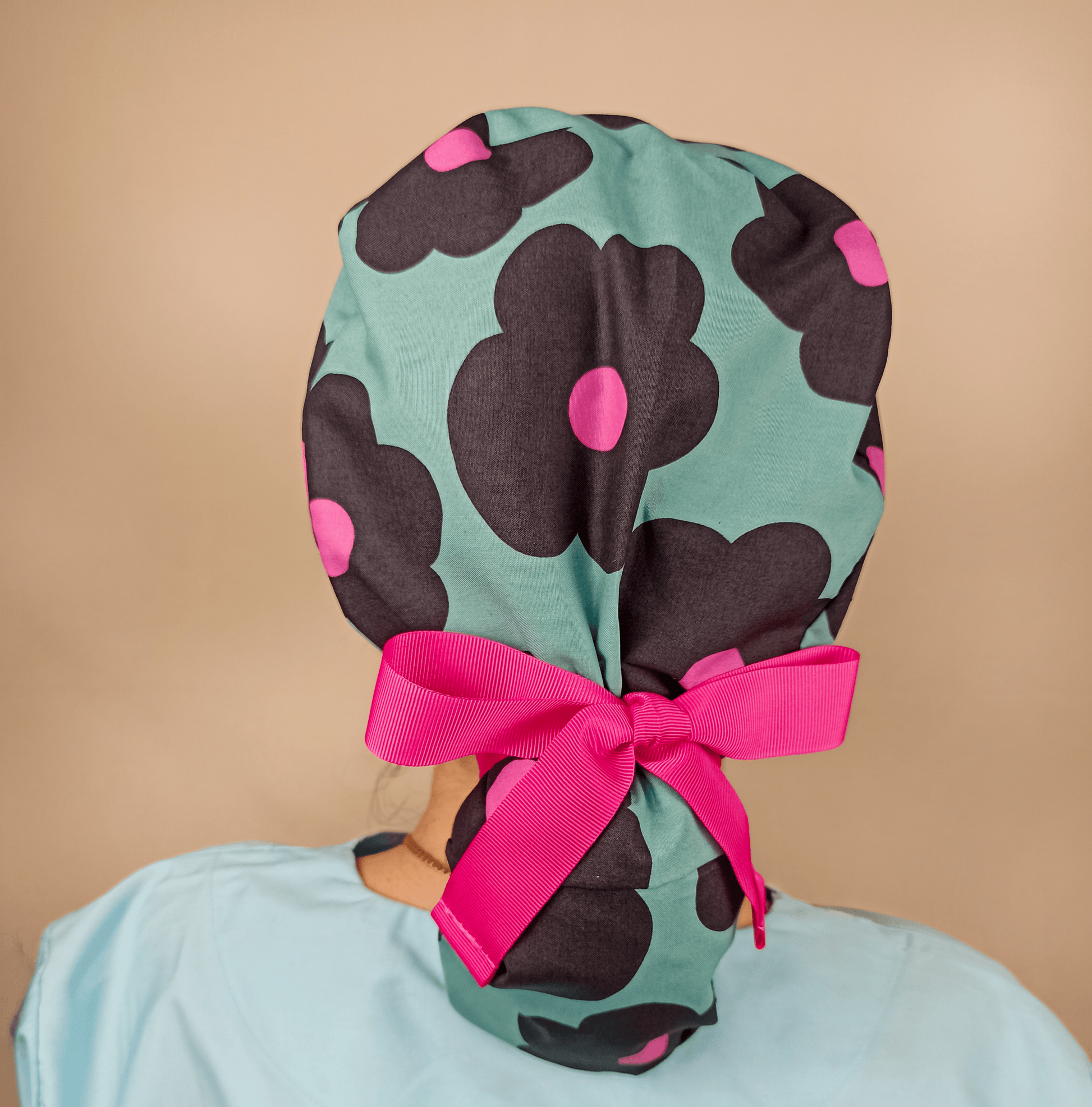 Scrub Caps For Women Ponytail Daisies Floral Hat For Doctors & Nurses. - [scrub_hat]-[scrub_cap_for_women]-[surgical_cap]