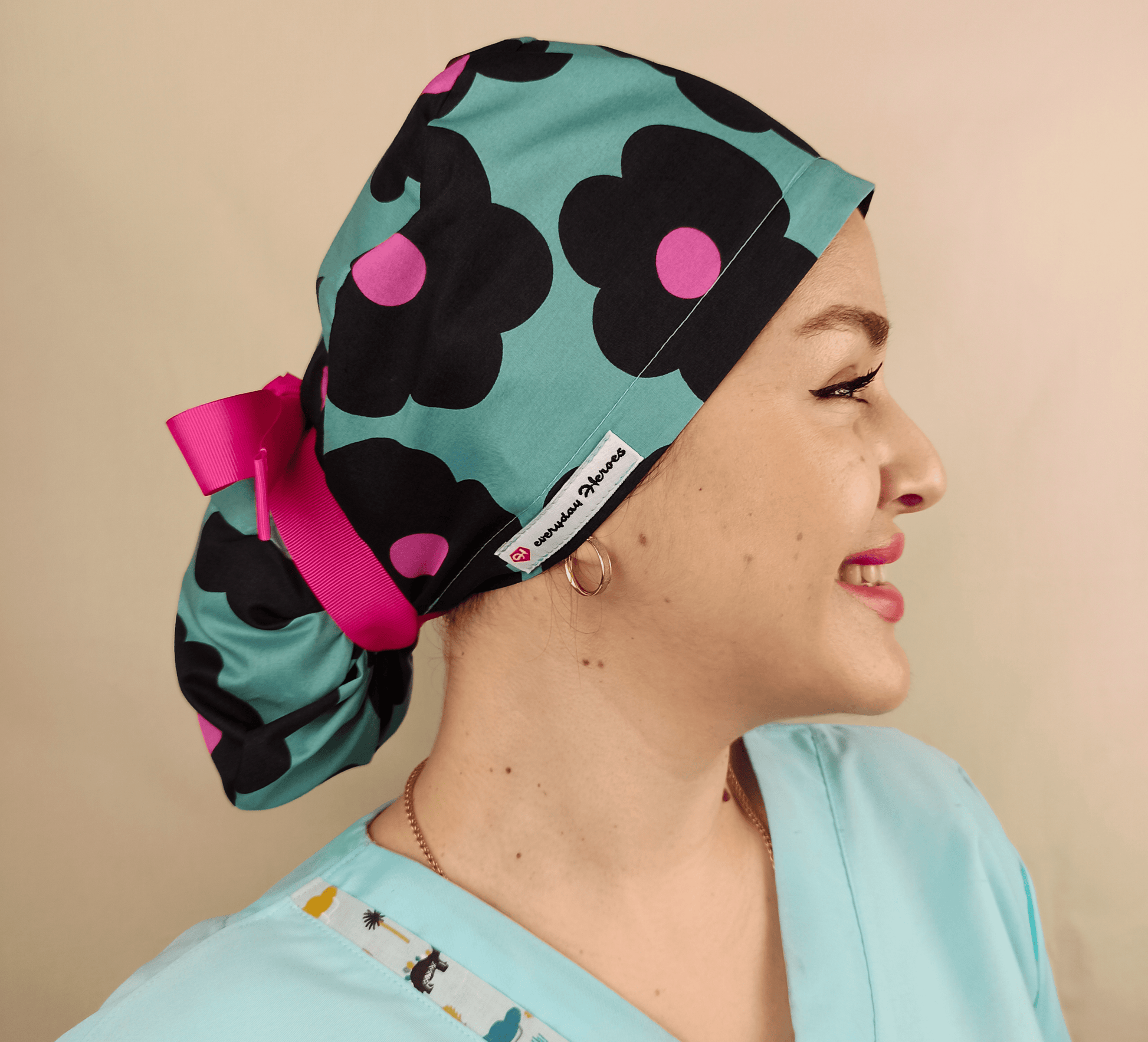 Scrub Caps For Women Ponytail Daisies Floral Hat For Doctors & Nurses. - [scrub_hat]-[scrub_cap_for_women]-[surgical_cap]