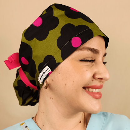 Daisies Scrub Caps For Women Ponytail Custom Name Embroidery.