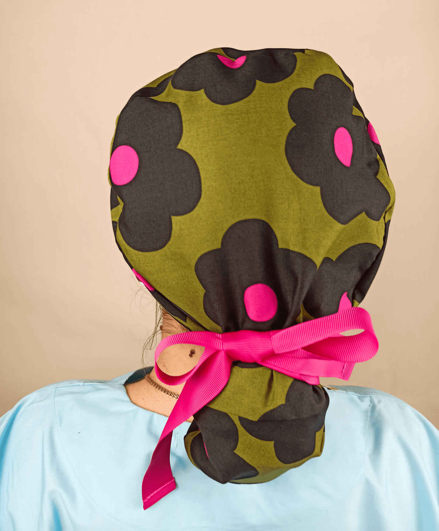 Daisies Scrub Caps For Women Ponytail Custom Name Embroidery. - [scrub_hat]-[scrub_cap_for_women]-[surgical_cap]