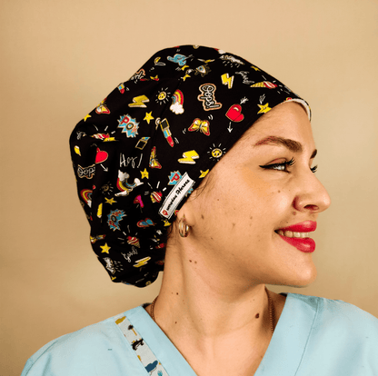 Custom Bouffant Scrub Caps For Women, Fun Satin Lined Scrub Cap Hearts Rainbows & Stars - [scrub_hat]-[scrub_cap_for_women]-[surgical_cap]