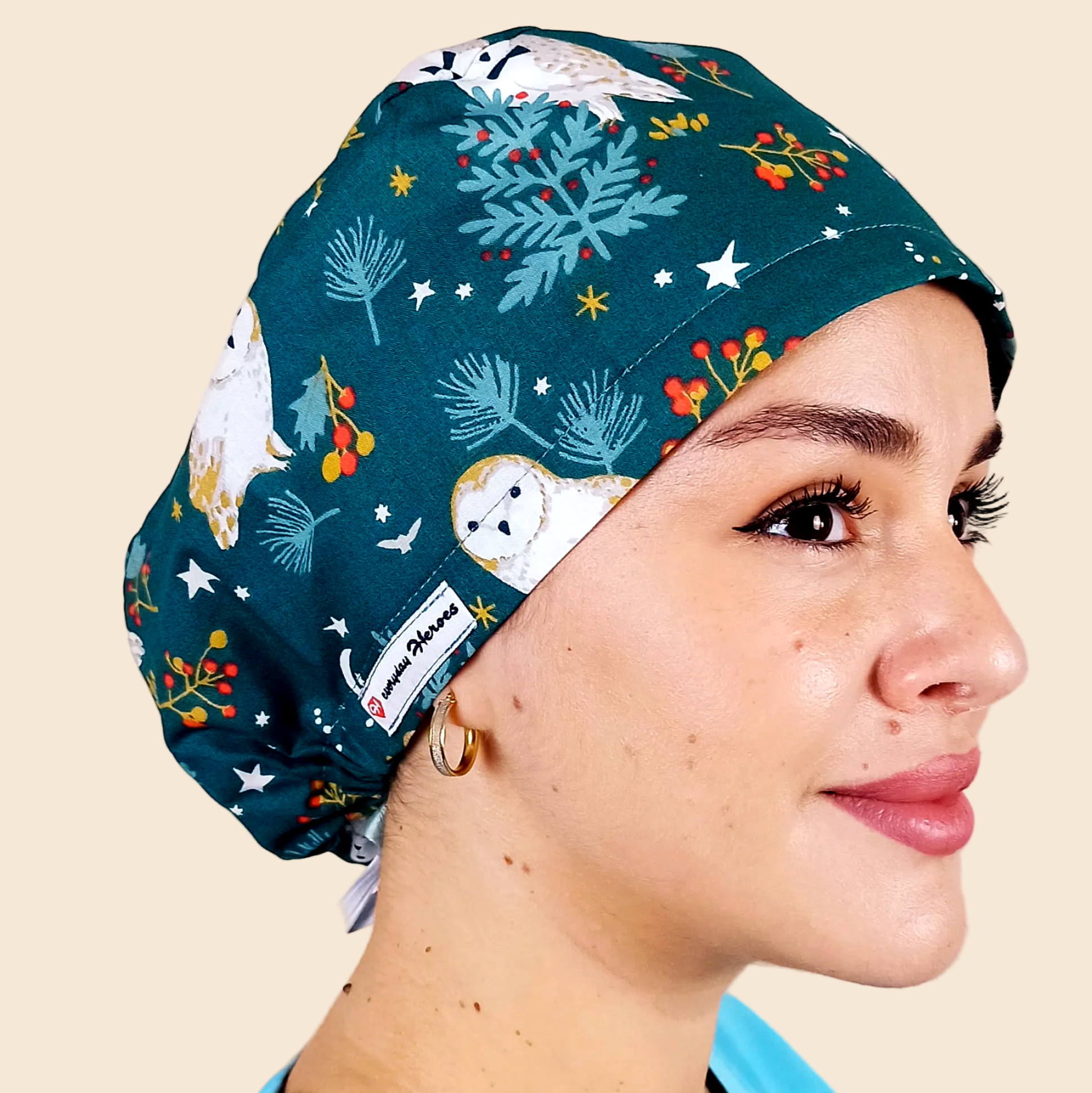 Custom Christmans Scrub Cap Owls Birds