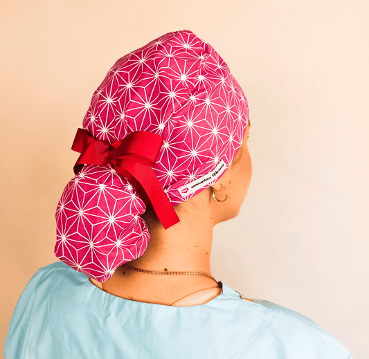 Berry Scrub Cap Abstract-Ponytail Surgical Hat For Nurse & Doctor -Satin Lined Option - [scrub_hat]-[scrub_cap_for_women]-[surgical_cap]