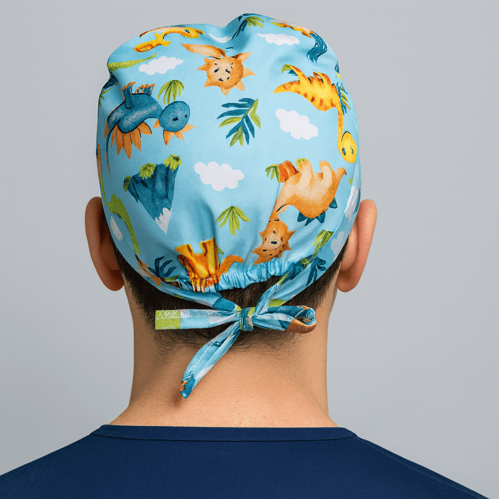 Men’s Dinosaur Surgeon Cap Fun Blue Doctor Custom Scrub Hat Gift - [scrub_hat]-[scrub_cap_for_women]-[surgical_cap]
