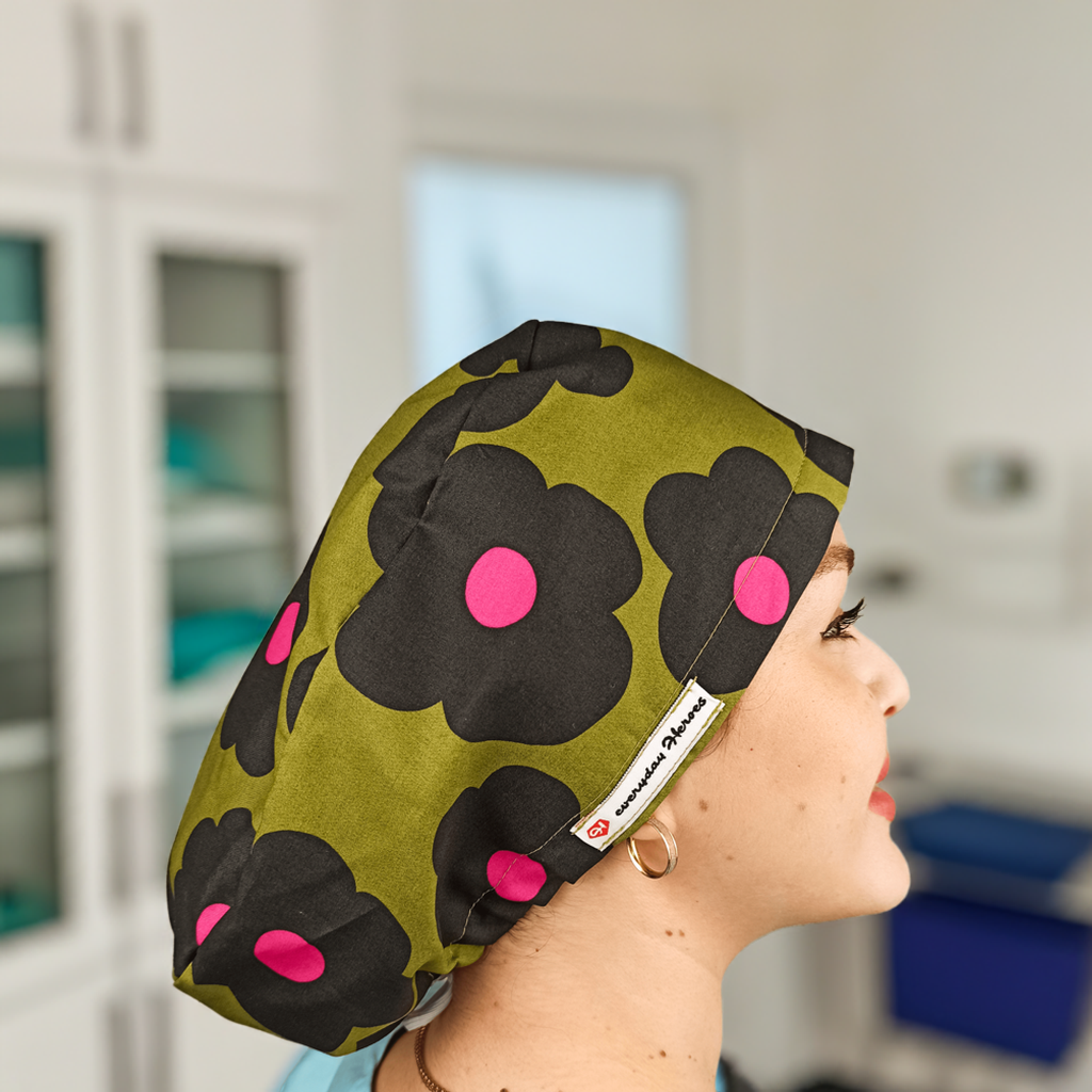 Scrub Cap Floral Daisies Surgical Cap Women Euro Hat For Nurses - [scrub_hat]-[scrub_cap_for_women]-[surgical_cap]