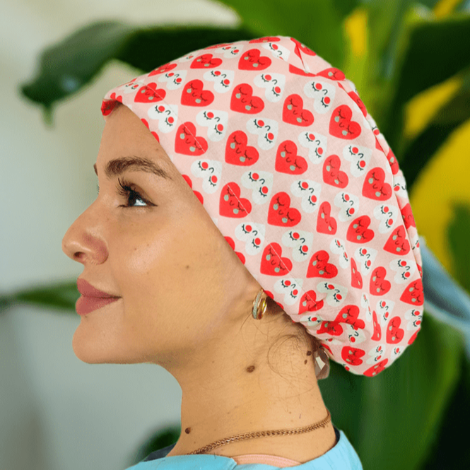  ascrub cap for women with red hearts