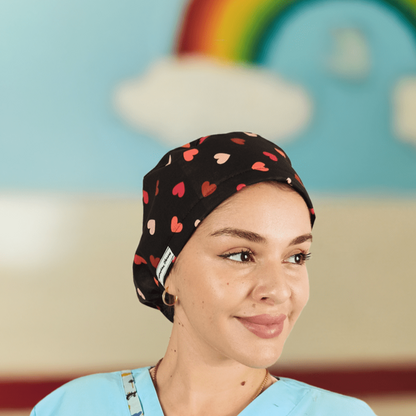 Red Pink Hearts Scrub Cap Satin Lined Custom 