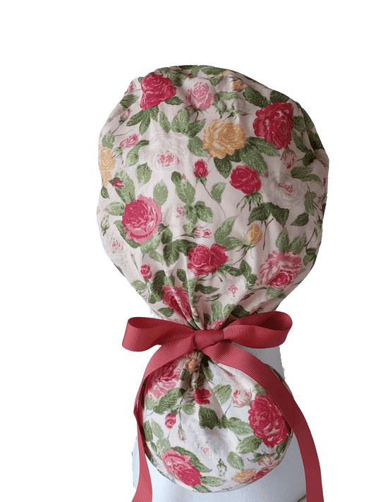 Surgical Scrub Cap Ponytail Flowers - [scrub_hat]-[scrub_cap_for_women]-[surgical_cap]