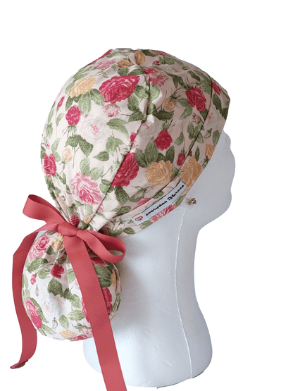 Surgical Scrub Cap Ponytail Flowers - [scrub_hat]-[scrub_cap_for_women]-[surgical_cap]