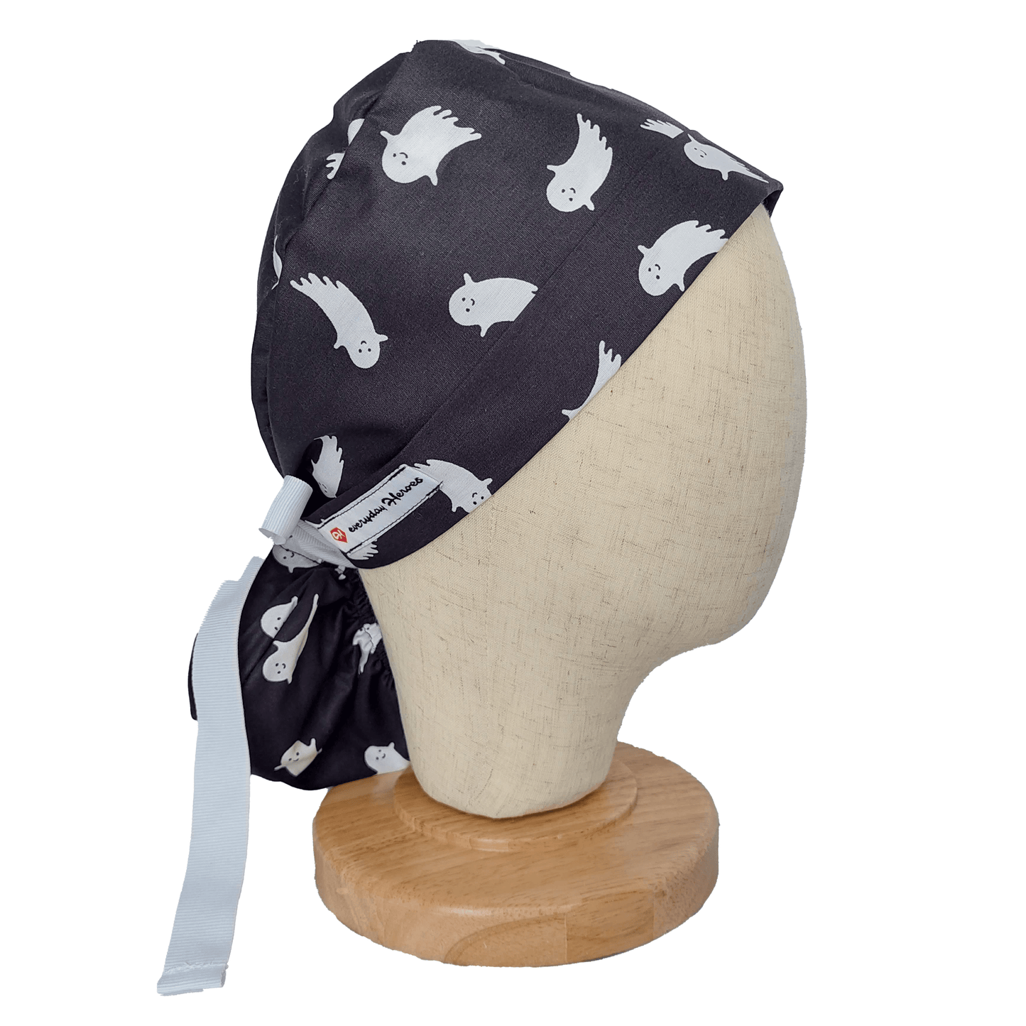 White Gost Scrub Cap Ponytail - [scrub_hat]-[scrub_cap_for_women]-[surgical_cap]