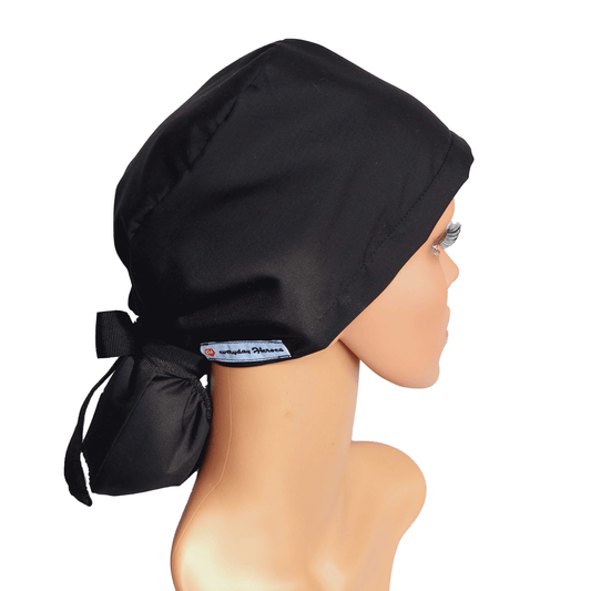 Ponytail Scrub Cap -  Surgical Cap Solid Black -Scrub Hat - [scrub_hat]-[scrub_cap_for_women]-[surgical_cap]
