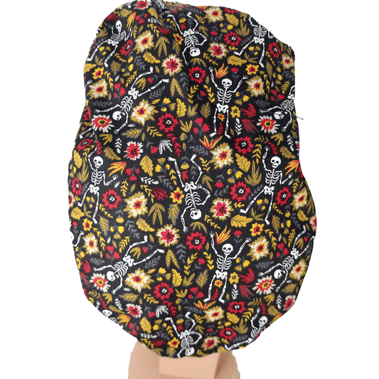 Scrub Cap -Surgical Cap Dancing Skeletons in Flowers - [scrub_hat]-[scrub_cap_for_women]-[surgical_cap]