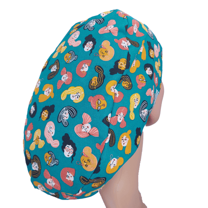 Woman Scrub Hat Fun Colorful Faces - [scrub_hat]-[scrub_cap_for_women]-[surgical_cap]