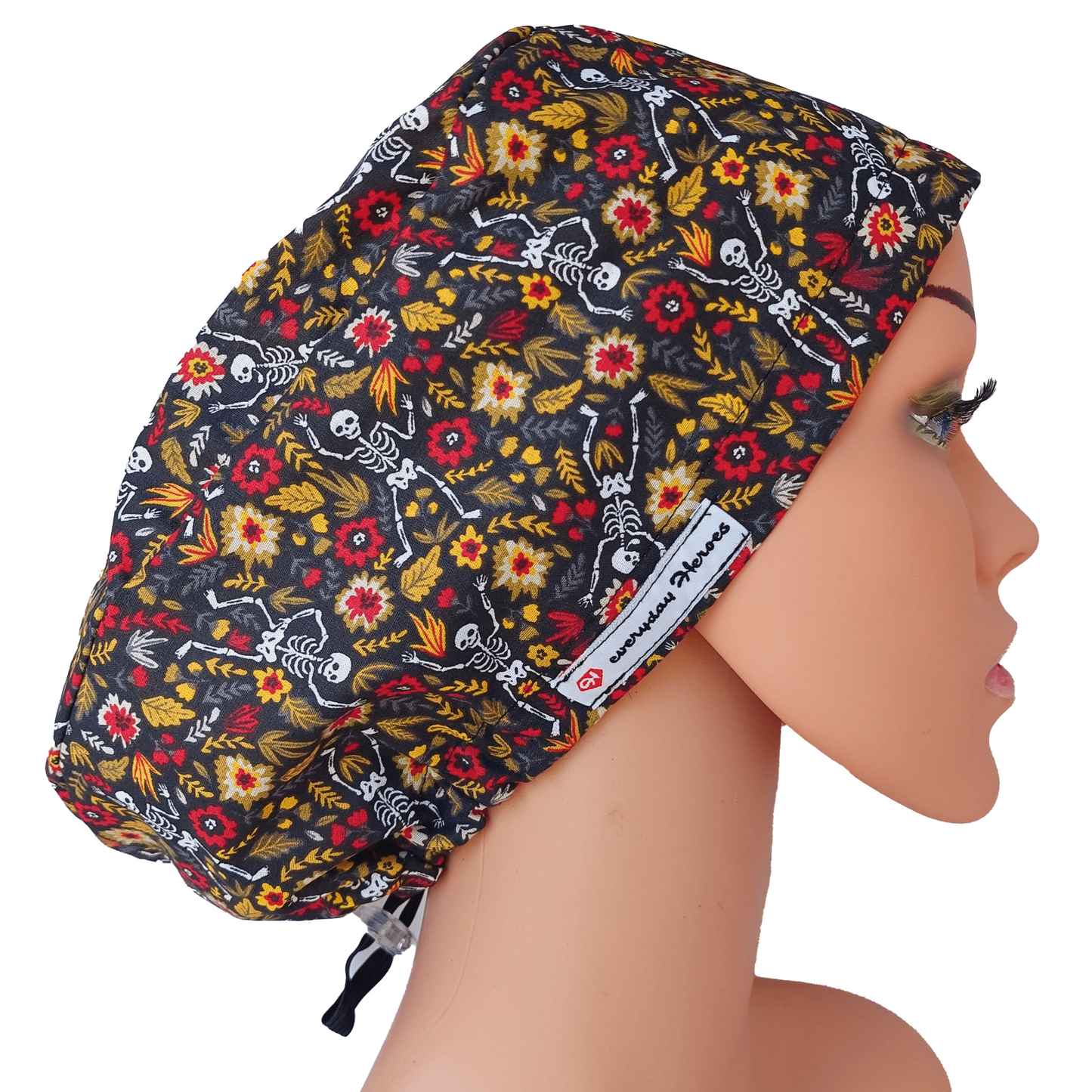 Scrub Cap -Surgical Cap Dancing Skeletons in Flowers - [scrub_hat]-[scrub_cap_for_women]-[surgical_cap]