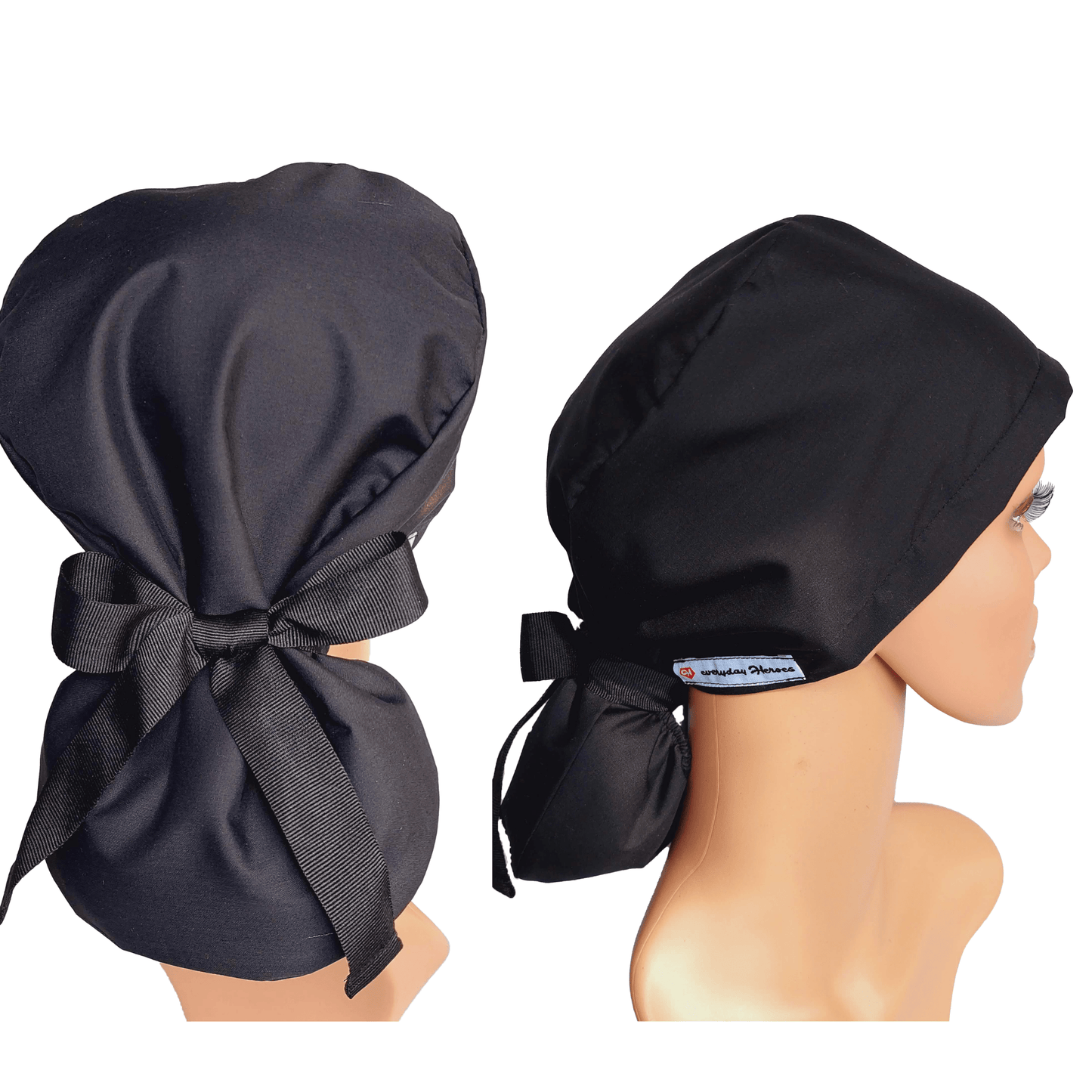 Ponytail Scrub Cap -  Surgical Cap Solid Black -Scrub Hat - [scrub_hat]-[scrub_cap_for_women]-[surgical_cap]